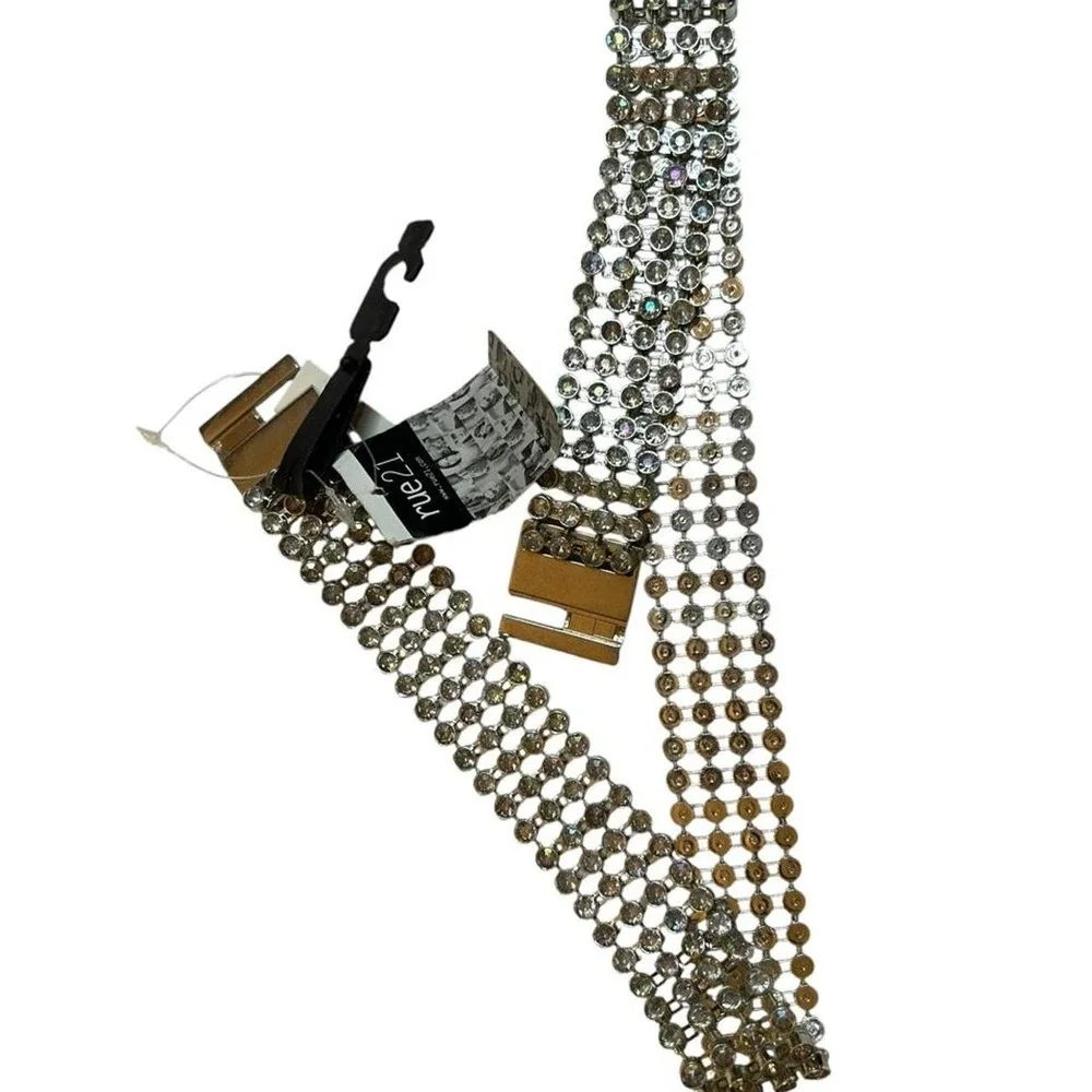 Y2K Club Kid Festival Rhinestone Mesh Statement Waist Belt Silver Deadstock NWT